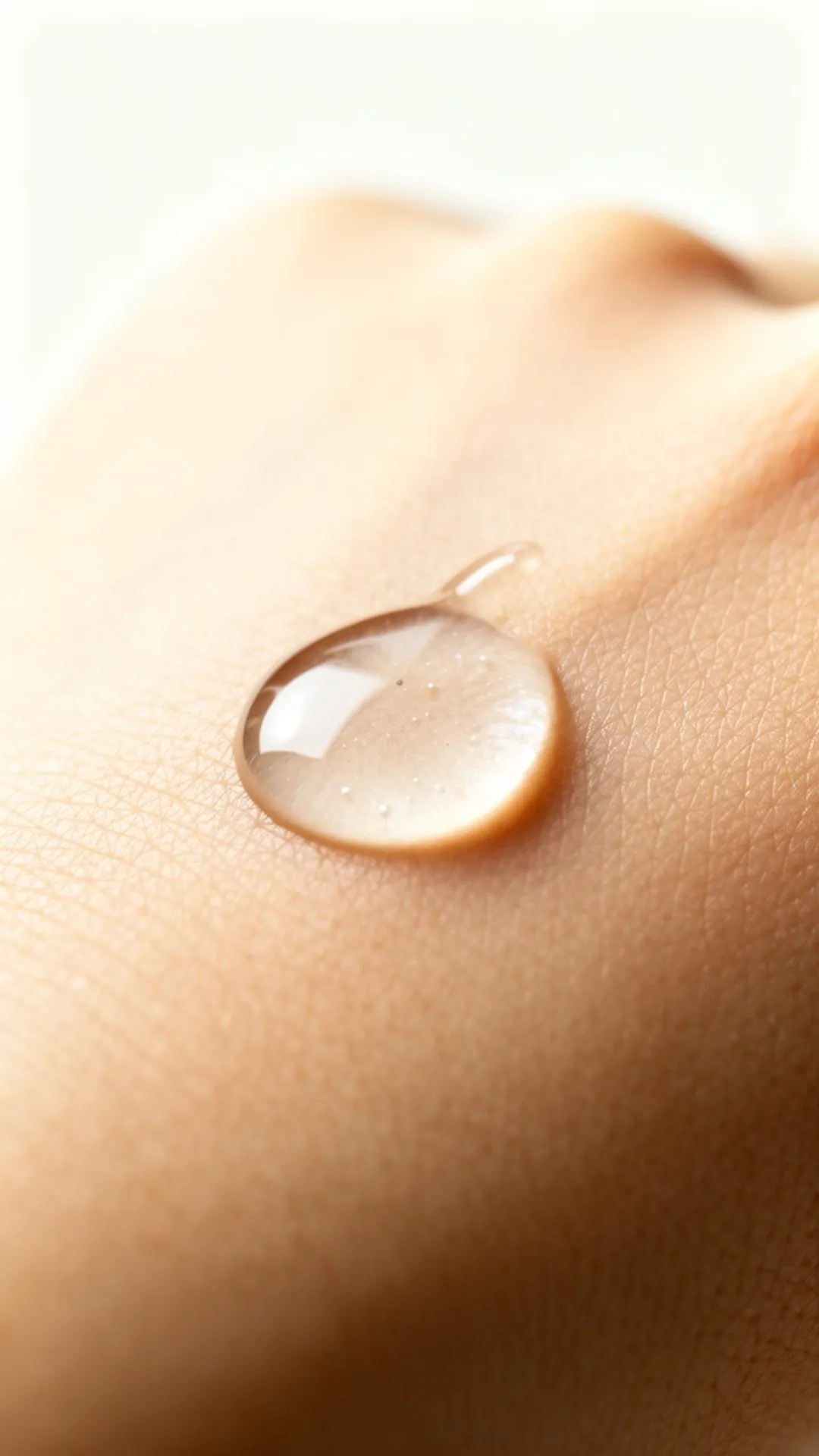 Tropfen regenerierendes PDRN-Serum auf der Haut – natürliches Detail